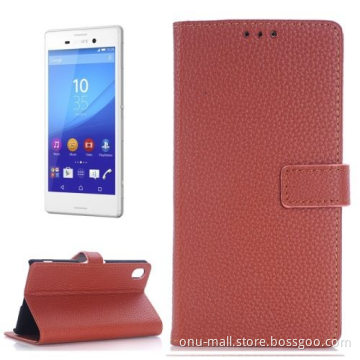 Litchi Texture Flip Wallet Leather Cover for Sony Xperia M4 Aqua Case